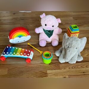Colorful Kids Toy Set with Plush Animals and Musical Instrument Stacking Blocks